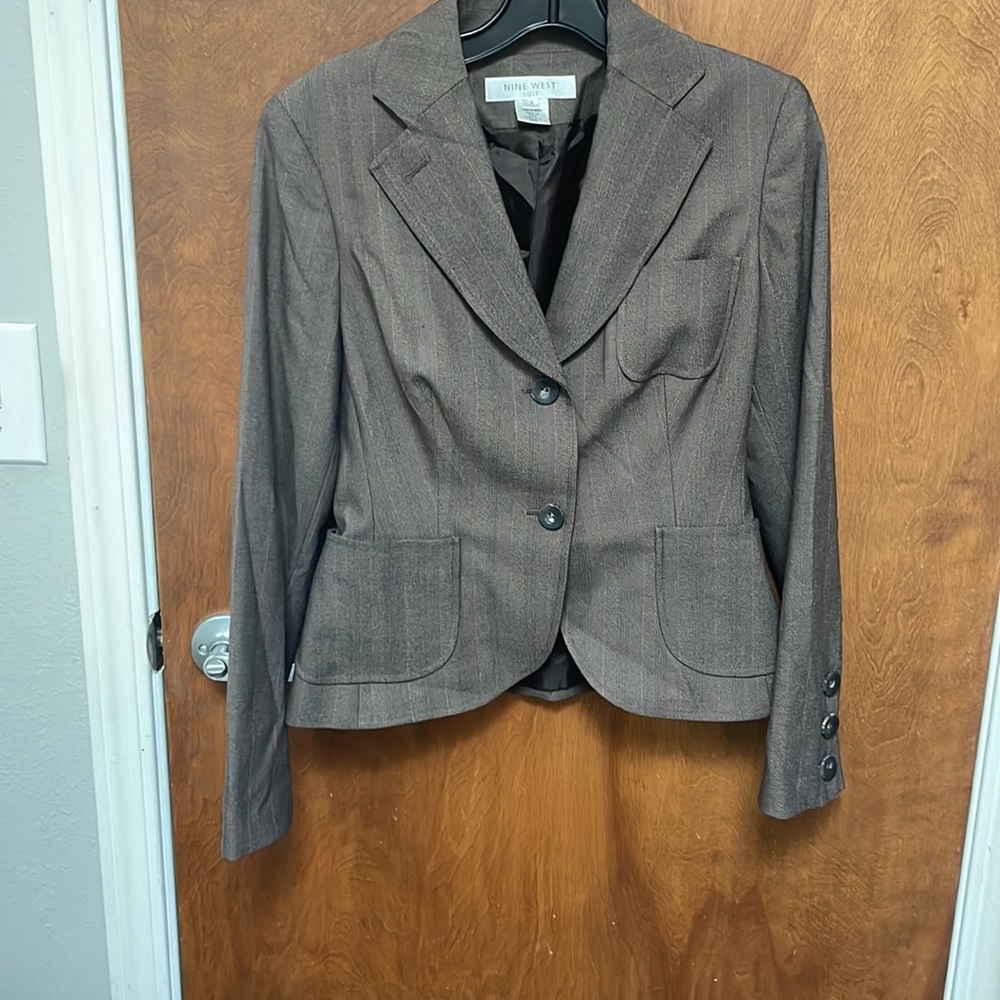 Nine West Brown Pinstripe Tailored Blazer Jacket